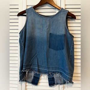 Cloth & Stone Anthropologie Split Back Raw Hem Cotton Cropped Denim Top Small